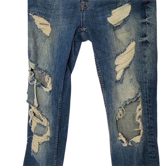 Zara Women Jeans 4 Hi Rise Relaxed Fit Distressed Stretch High Waist Medium Wash - Picture 2 of 11